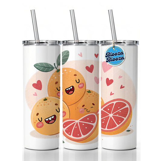 Kawaii Grapefruits And Hearts Skinny Tumbler 20oz with Straw Insulated Water Bottle Gift