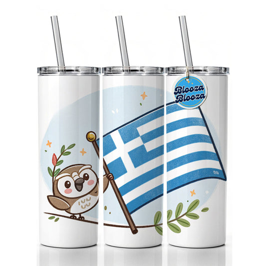 Kawaii Greece Flag Skinny Tumbler 20oz with Straw Insulated Water Bottle Gift