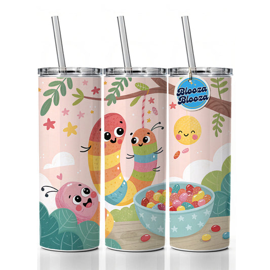 Kawaii Gummi Worms Jelly Beans Skinny Tumbler 20oz with Straw Insulated Water Bottle Gift