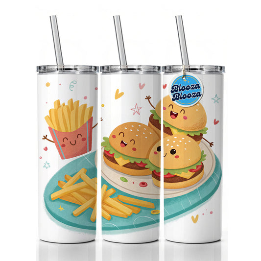 Kawaii Hamburgers And Fries Skinny Tumbler 20oz with Straw Insulated Water Bottle Gift