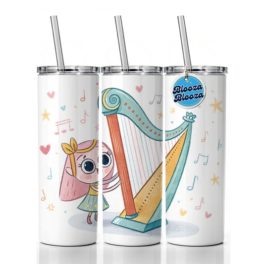 Kawaii Harp Music Skinny Tumbler 20oz with Straw Insulated Water Bottle Gift