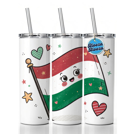 Kawaii Hungary Flag Skinny Tumbler 20oz with Straw Insulated Water Bottle Gift