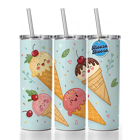 Kawaii Ice Cream Cones Skinny Tumbler 20oz with Straw Insulated Water Bottle Gift