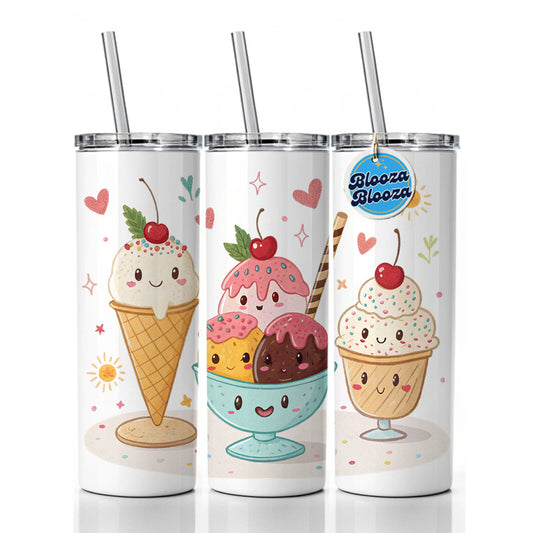 Kawaii Ice Cream Sundaes Skinny Tumbler 20oz with Straw Insulated Water Bottle Gift