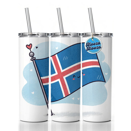 Kawaii Iceland Flag Skinny Tumbler 20oz with Straw Insulated Water Bottle Gift