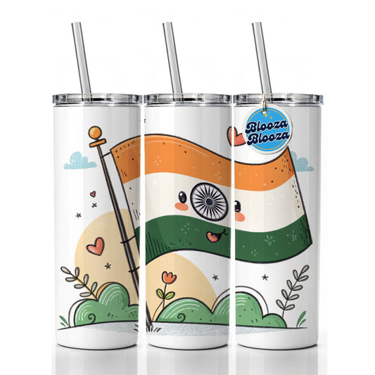 Kawaii India Flag Skinny Tumbler 20oz with Straw Insulated Water Bottle Gift