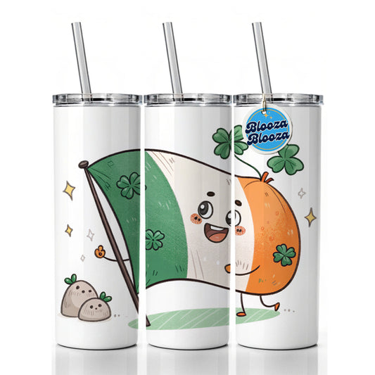 Kawaii Ireland Flag Skinny Tumbler 20oz with Straw Insulated Water Bottle Gift
