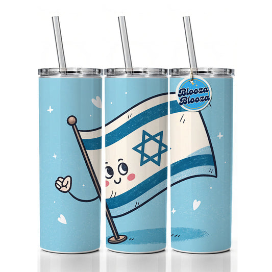 Kawaii Israel Flag Skinny Tumbler 20oz with Straw Insulated Water Bottle Gift