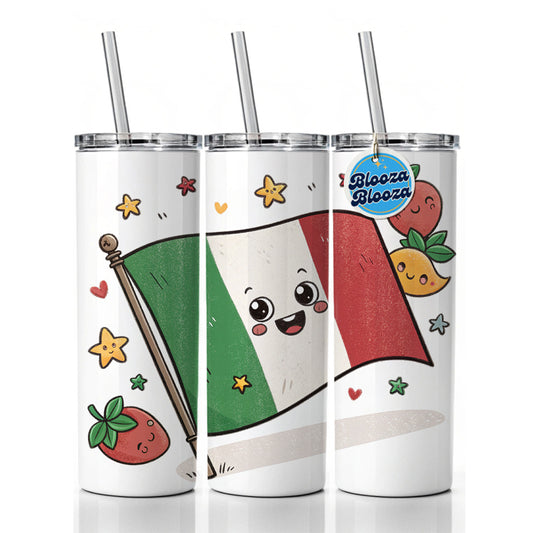Kawaii Italy Flag Skinny Tumbler 20oz with Straw Insulated Water Bottle Gift