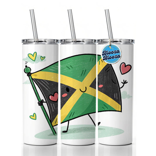 Kawaii Jamaica Flag Skinny Tumbler 20oz with Straw Insulated Water Bottle Gift