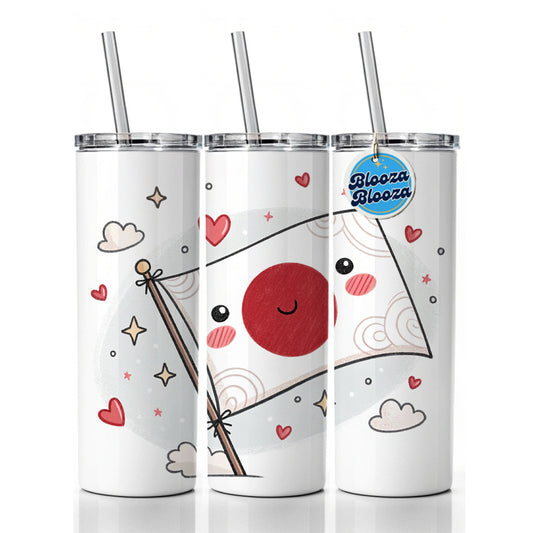 Kawaii Japan Flag Skinny Tumbler 20oz with Straw Insulated Water Bottle Gift