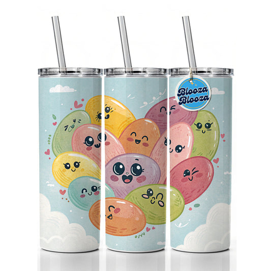 Kawaii Jelly Beans Heart Skinny Tumbler 20oz with Straw Insulated Water Bottle Gift