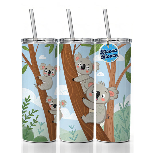 Kawaii Koala Bears Climbing Trees Skinny Tumbler 20oz with Straw Insulated Water Bottle Gift