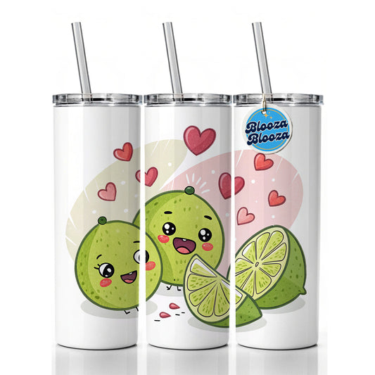 Kawaii Limes And Hearts Skinny Tumbler 20oz with Straw Insulated Water Bottle Gift