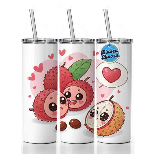 Kawaii Lychees And Hearts Skinny Tumbler 20oz with Straw Insulated Water Bottle Gift