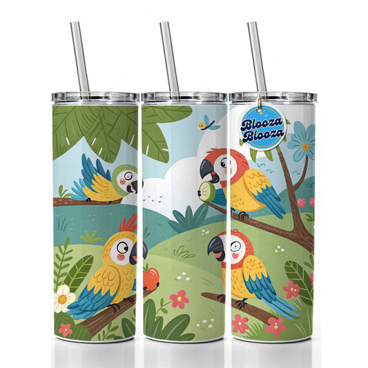 Kawaii Macaw Parrots Skinny Tumbler 20oz with Straw Insulated Water Bottle Gift
