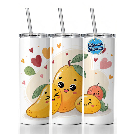 Kawaii Mangos And Hearts Skinny Tumbler 20oz with Straw Insulated Water Bottle Gift