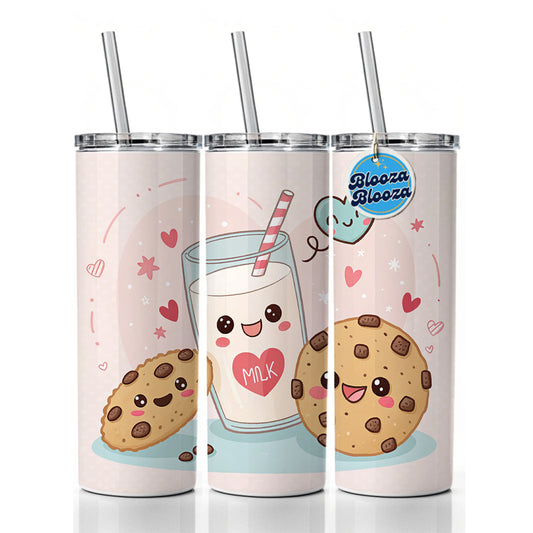 Kawaii Milk And Cookies Skinny Tumbler 20oz with Straw Insulated Water Bottle Gift