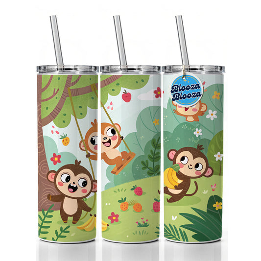 Kawaii Monkeys Skinny Tumbler 20oz with Straw Insulated Water Bottle Gift