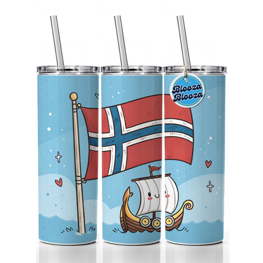 Kawaii Norway Flag Skinny Tumbler 20oz with Straw Insulated Water Bottle Gift