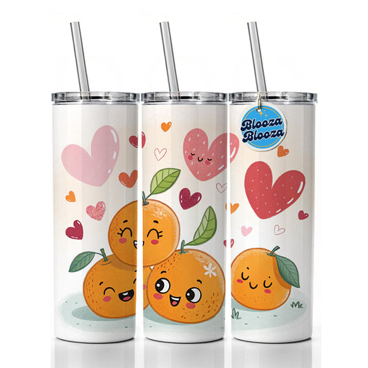 Kawaii Oranges And Hearts Skinny Tumbler 20oz with Straw Insulated Water Bottle Gift