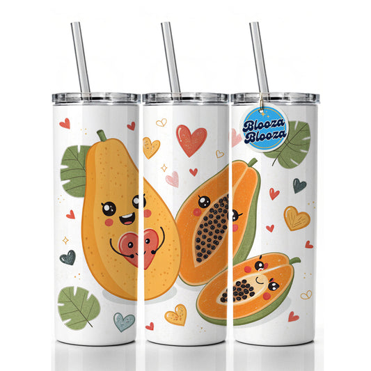 Kawaii Papayas And Hearts Skinny Tumbler 20oz with Straw Insulated Water Bottle Gift