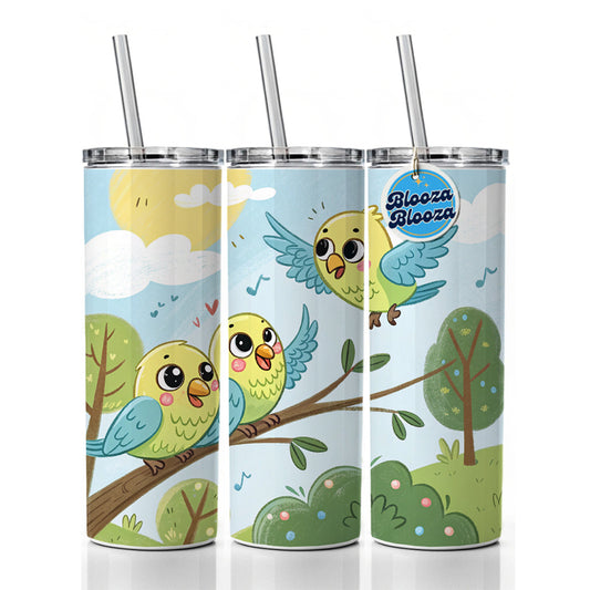 Kawaii Parakeets Skinny Tumbler 20oz with Straw Insulated Water Bottle Gift
