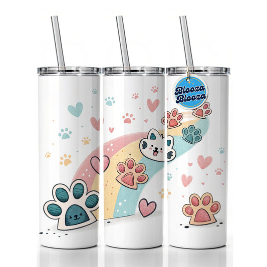 Kawaii Paw Prints And Hearts Sty Skinny Tumbler 20oz with Straw Insulated Water Bottle Gift