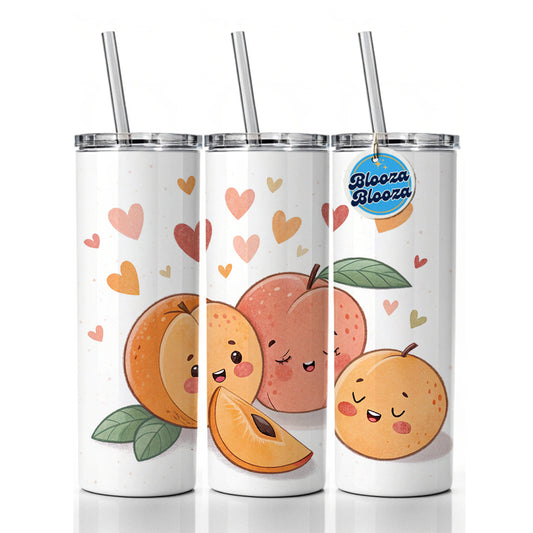 Kawaii Peaches And Hearts Skinny Tumbler 20oz with Straw Insulated Water Bottle Gift