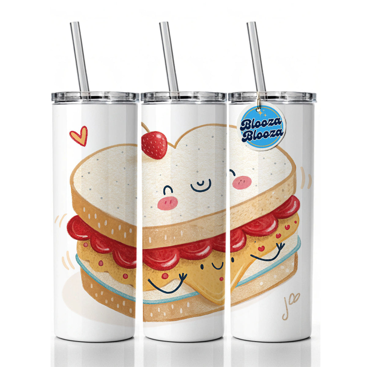 Kawaii Peanut Butter And Jelly Sandwich Skinny Tumbler 20oz with Straw Insulated Water Bottle Gift