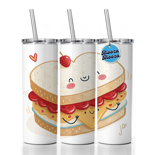 Kawaii Peanut Butter And Jelly Sandwich Skinny Tumbler 20oz with Straw Insulated Water Bottle Gift