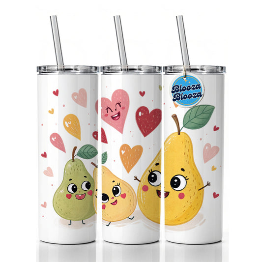 Kawaii Pears And Hearts Skinny Tumbler 20oz with Straw Insulated Water Bottle Gift