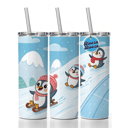 Kawaii Penguins Sledding Snow Skinny Tumbler 20oz with Straw Insulated Water Bottle Gift