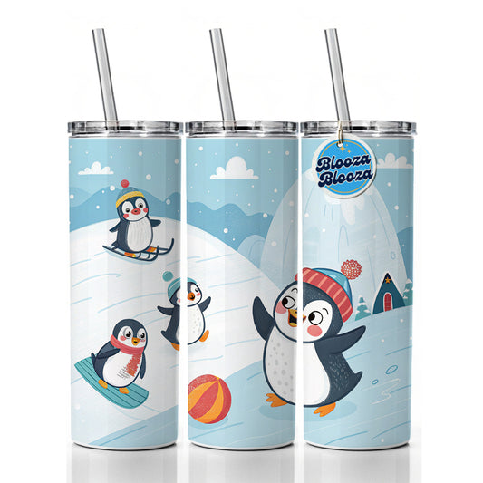 Kawaii Penguins Skinny Tumbler 20oz with Straw Insulated Water Bottle Gift