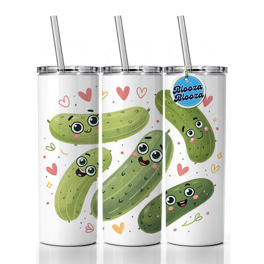 Kawaii Pickles Skinny Tumbler 20oz with Straw Insulated Water Bottle Gift