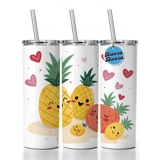 Kawaii Pineapples And Hearts Skinny Tumbler 20oz with Straw Insulated Water Bottle Gift