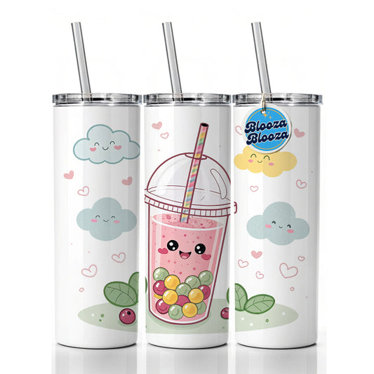 Kawaii Pink Boba Bubble Tea Skinny Tumbler 20oz with Straw Insulated Water Bottle Gift