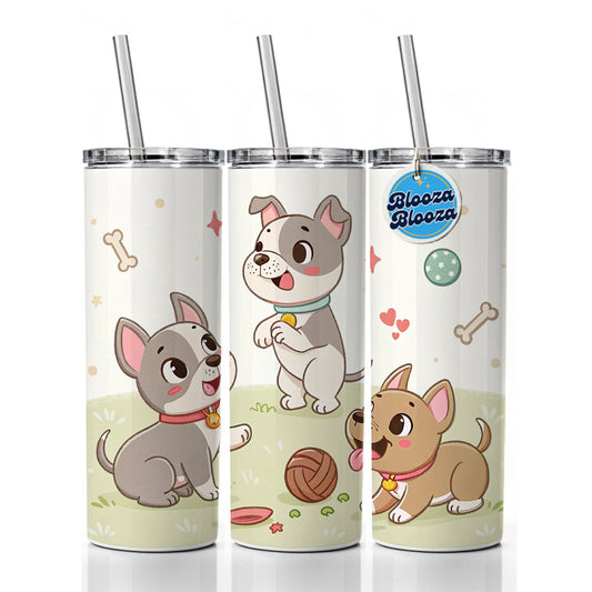 Kawaii Pitbulls Dogs Skinny Tumbler 20oz with Straw Insulated Water Bottle Gift
