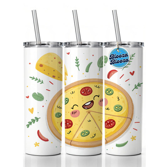 Kawaii Pizza Skinny Tumbler 20oz with Straw Insulated Water Bottle Gift