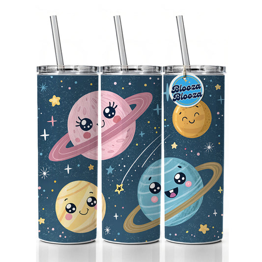 Kawaii Planets Space Astronomy Skinny Tumbler 20oz with Straw Insulated Water Bottle Gift