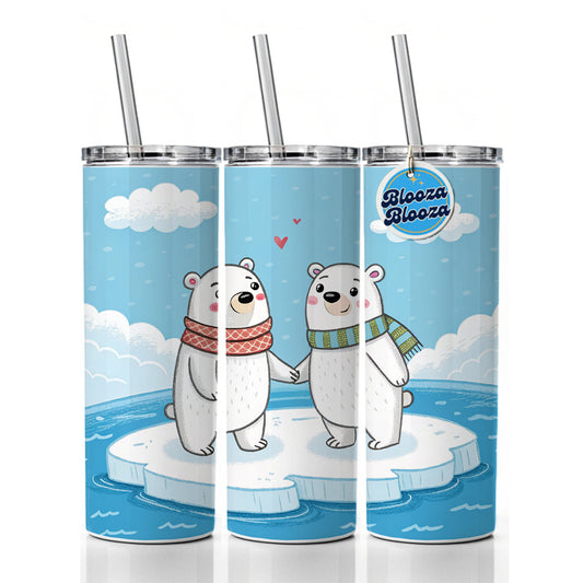 Kawaii Polar Bears In Love Valentine's Day Skinny Tumbler 20oz with Straw Insulated Water Bottle Gift