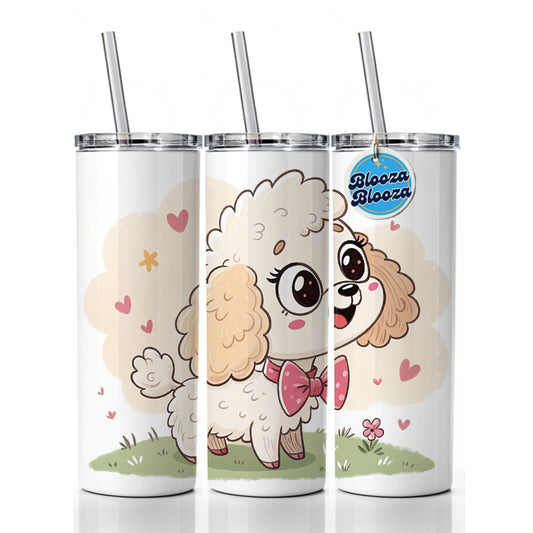 Kawaii Poodle Dog Skinny Tumbler 20oz with Straw Insulated Water Bottle Gift