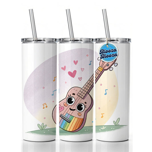 Kawaii Colorful  Ukulele Music Skinny Tumbler 20oz with Straw Insulated Water Bottle Gift