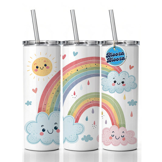 Kawaii Rainbows And Clouds Skinny Tumbler 20oz with Straw Insulated Water Bottle Gift