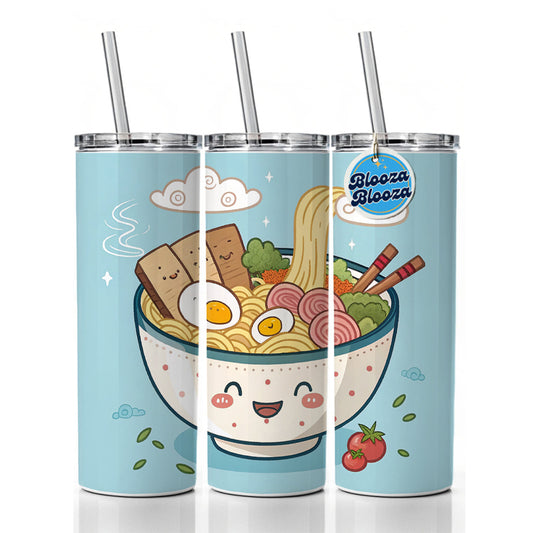 Kawaii Ramen Noodles Skinny Tumbler 20oz with Straw Insulated Water Bottle Gift