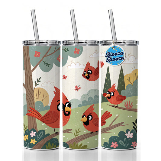 Kawaii Red Cardinals Birds Skinny Tumbler 20oz with Straw Insulated Water Bottle Gift