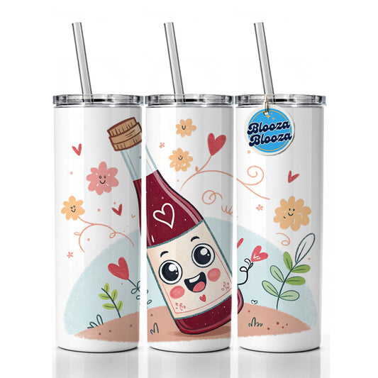 Kawaii Red Wine Alcohol Skinny Tumbler 20oz with Straw Insulated Water Bottle Gift