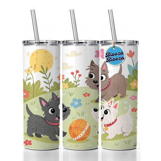 Kawaii Scottish Terriers Dogs Skinny Tumbler 20oz with Straw Insulated Water Bottle Gift
