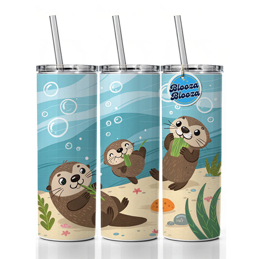 Kawaii Sea Otters Skinny Tumbler 20oz with Straw Insulated Water Bottle Gift