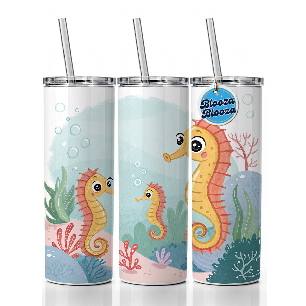 Kawaii Seahorses Skinny Tumbler 20oz with Straw Insulated Water Bottle Gift
